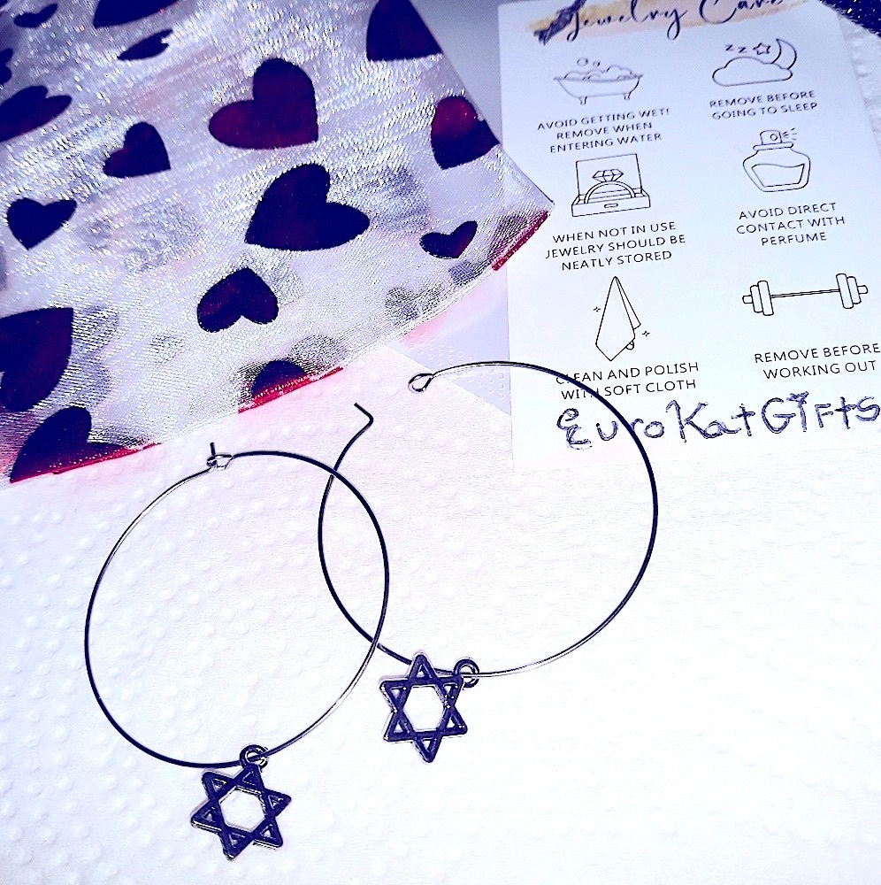 Star of David Silver Medium Hoop Earrings Silver Charm NEW Han…